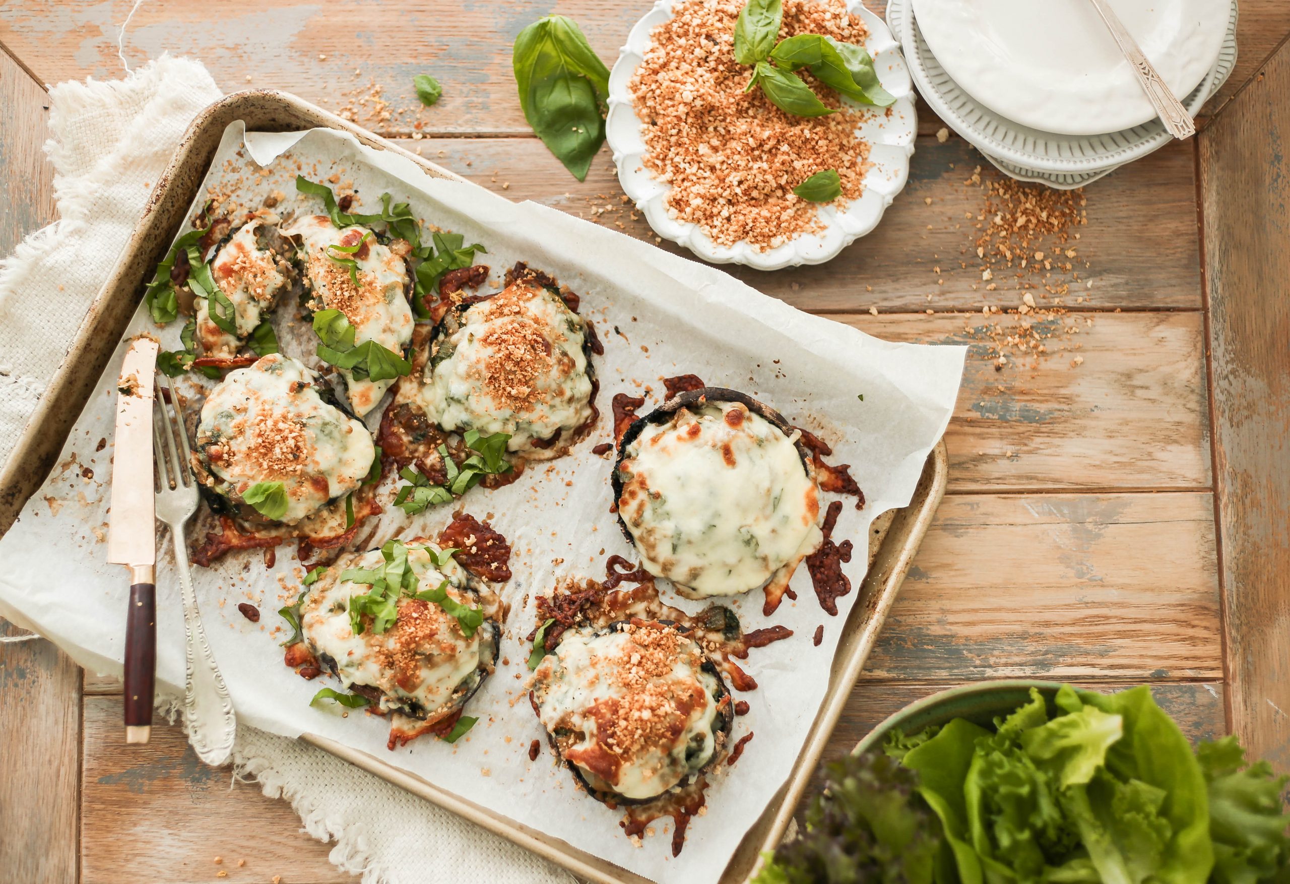 Stuffed Portobello Mushrooms with Caramelized Onions and Spinach_ plant based protein