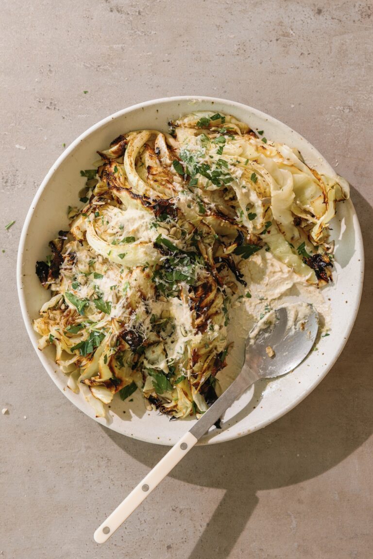 charred cabbage with cashew cream